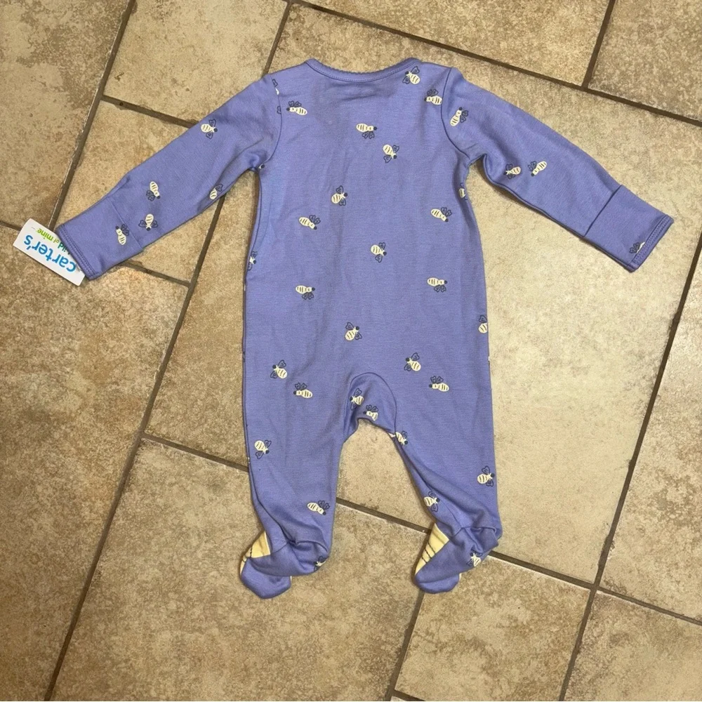 New! Carter's NB Lavender Bee Print Footie Sleeper Baby Girl NB - Picture 7 of 8
